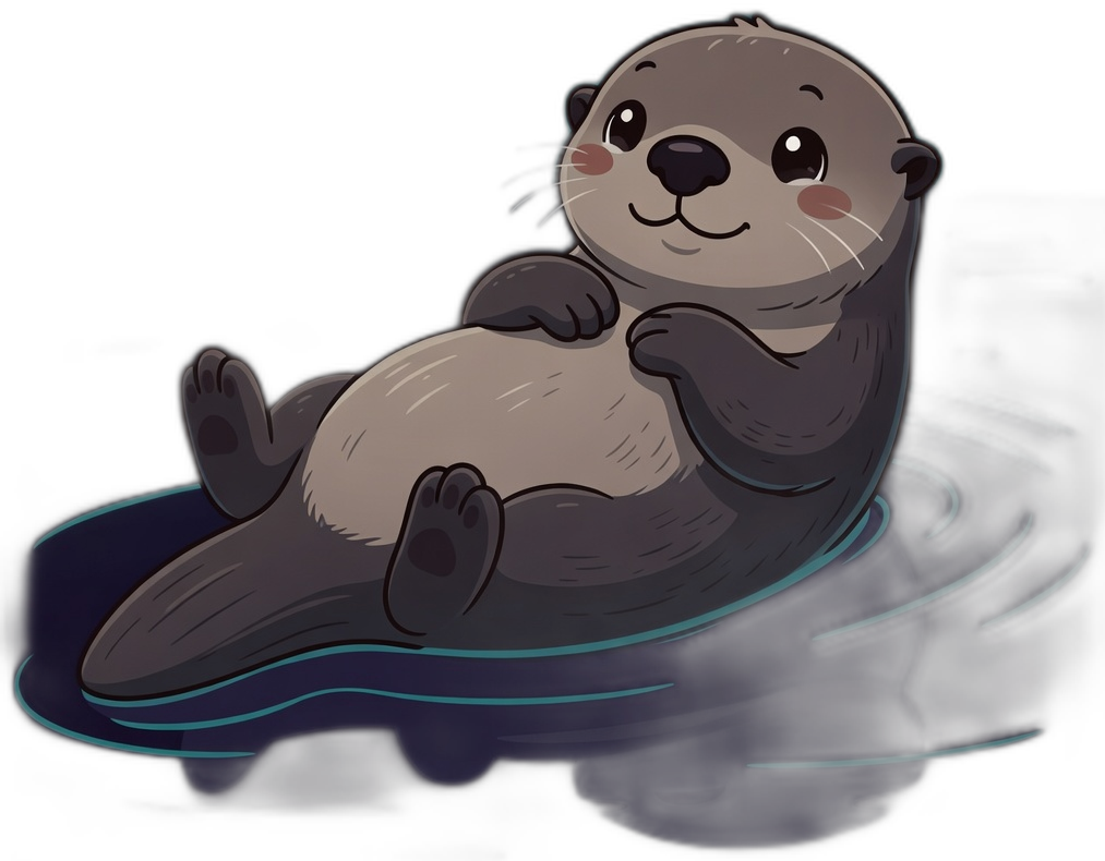 Otter Pouch mascot, a happy otter relaxing on its back