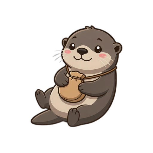 The Otter Pouch otter mascot hugging a little pouch