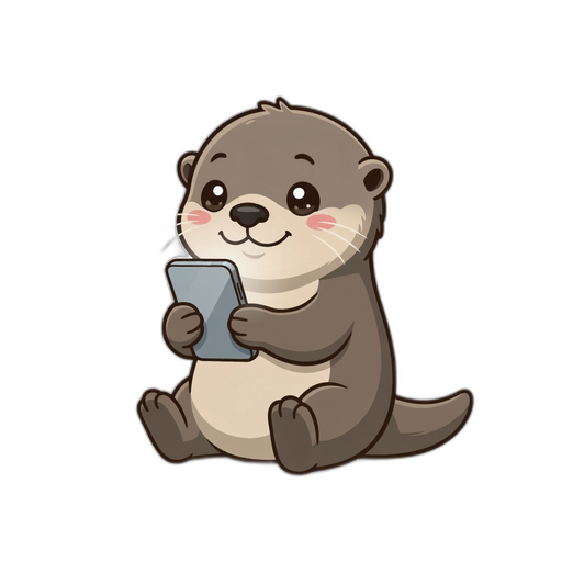 The Otter Pouch otter mascot playing a game on its phone